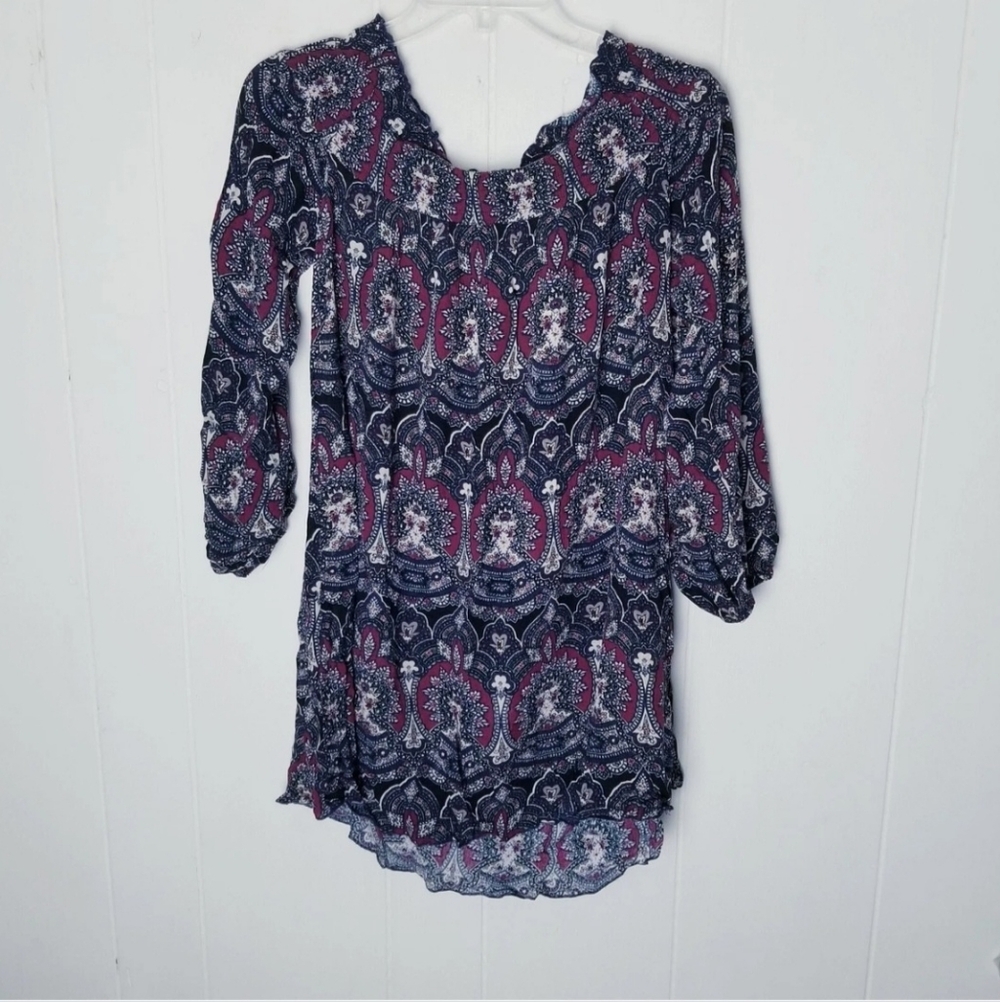 Band of Gypsies Off the Shoulder Boho Paisley Mini Dress/Tunic Top